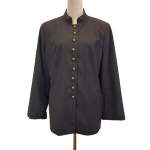 J. JILL SZ 14 Military-style Button-front Stretch Blazer, Mandarin Collar Black